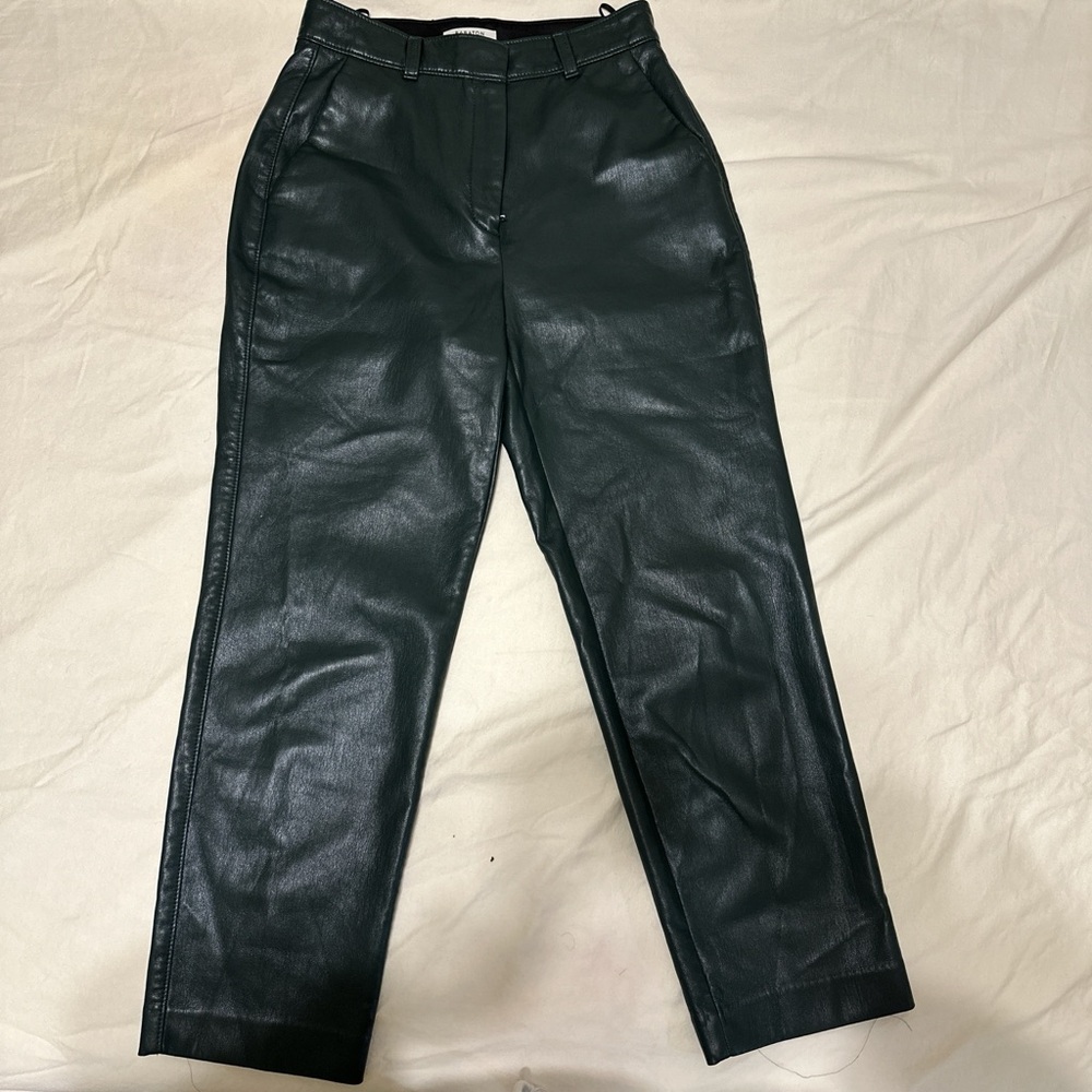 Babaton Aritzia Dark Green Faux Leather Pants